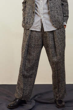 Khonorogica ラスト1点 19aw Tweed Gren Check Double Tuck Pants ツイード グレンチェックダブルタックパンツ Gray Salty